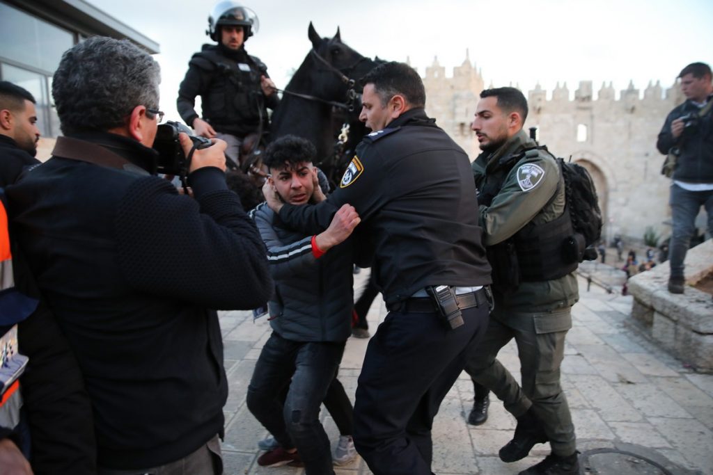 Tension raises between Israeli police and Palestinians outside of Al-Aqsa Mosque Compound in Eastern Jerusalem on January 29, 2020 [Mostafa Alkharouf - Anadolu Agency]