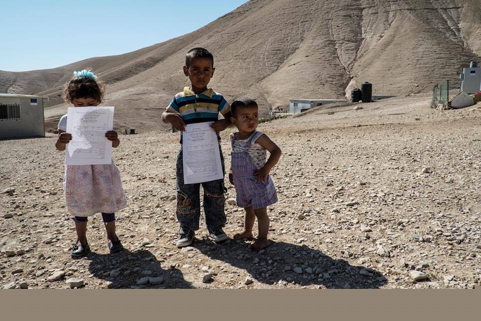 Members of the Jahalin tribe at Wadi al-Qatif (west of Jericho) given 48-hour eviction orders, April 30, 2014. Photo by Neal Badache.